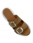 Oh My Sandals Δερμάτινα Πέδιλα Καφέ 5950