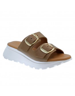 Oh My Sandals Δερμάτινα Πέδιλα Καφέ 5950