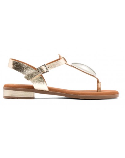 Oh My Sandals Δερμάτινα Πέδιλα Flat Χρυσά 5864