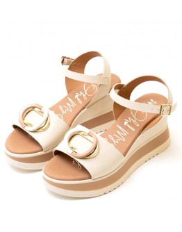 Oh My Sandals Δερμάτινες Πλατφόρμες Εκρού 5984
