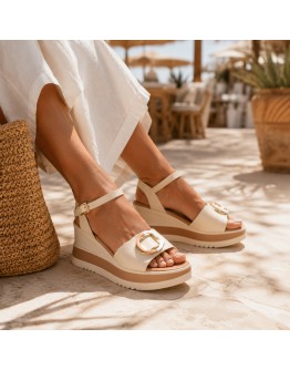 Oh My Sandals Δερμάτινες Πλατφόρμες Εκρού 5984