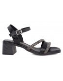 Oh My Sandals Δερμάτινα Πέδιλα Μαύρα Με Strass 5614