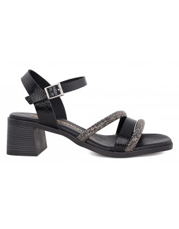 Oh My Sandals Δερμάτινα Πέδιλα Μαύρα Με Strass 5614