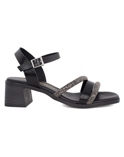 Oh My Sandals Δερμάτινα Πέδιλα Μαύρα Με Strass 5614