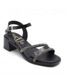 Oh My Sandals Δερμάτινα Πέδιλα Μαύρα Με Strass 5614