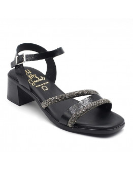 Oh My Sandals Δερμάτινα Πέδιλα Μαύρα Με Strass 5614