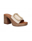 Oh My Sandals Δερμάτινα Πέδιλα Mule Εκρού - Ταμπά 5631