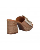Oh My Sandals Δερμάτινα Πέδιλα Mule Εκρού - Ταμπά 5631