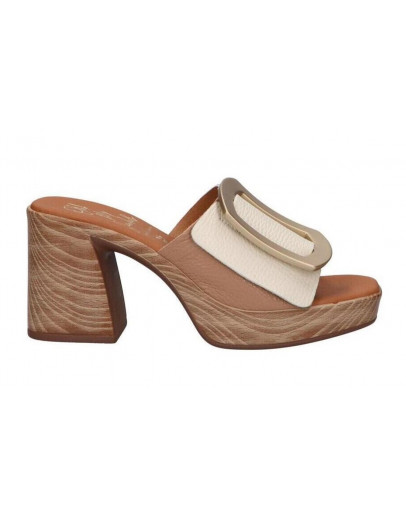 Oh My Sandals Δερμάτινα Πέδιλα Mule Εκρού - Ταμπά 5631