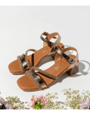 Oh My Sandals Δερμάτινα Πέδιλα Πλατινέ Με Strass 5614