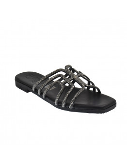 Oh My Sandals Δερμάτινα Πέδιλα Φλατ Μαύρα  5326