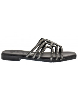 Oh My Sandals Δερμάτινα Πέδιλα Φλατ Μαύρα  5326