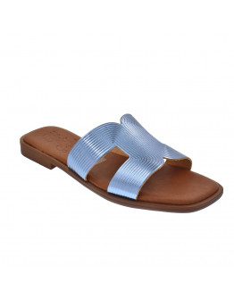 Oh My Sandals Δερμάτινα Πέδιλα Φλατ Μπλέ  5327