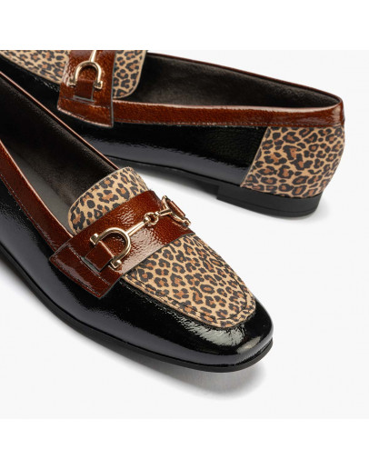 Pitillos Δερμάτινα Loafers Μαύρα - Leopard 10171