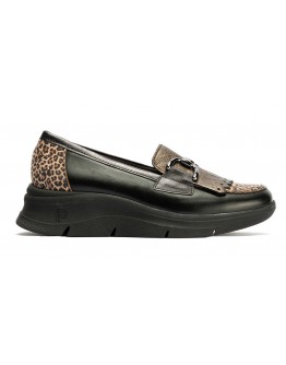 Pitillos Δερμάτινα Loafers Μαύρα - Leopard 10753