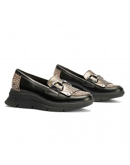 Pitillos Δερμάτινα Loafers Μαύρα - Leopard 10753
