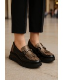 Pitillos Δερμάτινα Loafers Μαύρα - Leopard 10753
