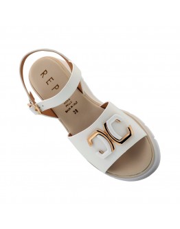 La Repo Δερμάτινες Πλατφόρμες Λευκές-Χρυσό 12200