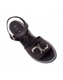 La Repo Δερμάτινες Πλατφόρμες Μαύρες- Ασημί 12200