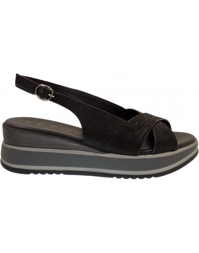 La Repo Δερμάτινες Πλατφόρμες Μαύρες-Ασημί 19212