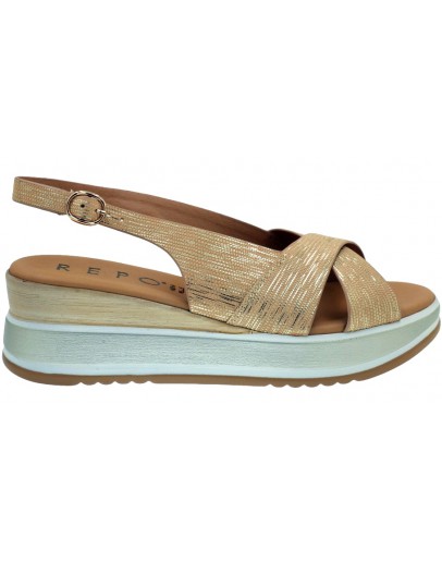 La Repo Δερμάτινες Πλατφόρμες Μπεζ-Ασημί 19212