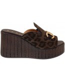 La Repo Δερμάτινες Πλατφόρμες Mule Καφέ Λεοπάρ 22111