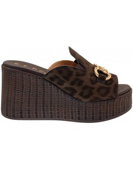 La Repo Δερμάτινες Πλατφόρμες Mule Καφέ Λεοπάρ 22111