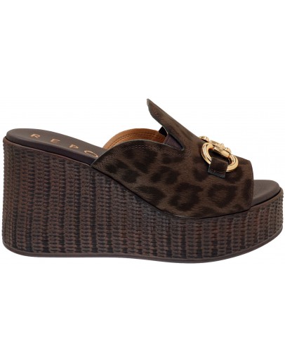 La Repo Δερμάτινες Πλατφόρμες Mule Καφέ Λεοπάρ 22111