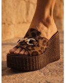 La Repo Δερμάτινες Πλατφόρμες Mule Καφέ Λεοπάρ 22111