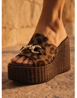 La Repo Δερμάτινες Πλατφόρμες Mule Καφέ Λεοπάρ 22111