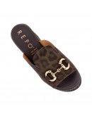 La Repo Δερμάτινες Πλατφόρμες Mule Καφέ Λεοπάρ 22111